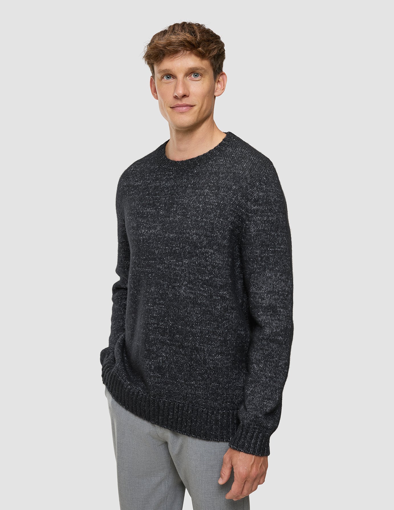 Chunky Soft Wool Knit Crewneck Charcoal Melange
